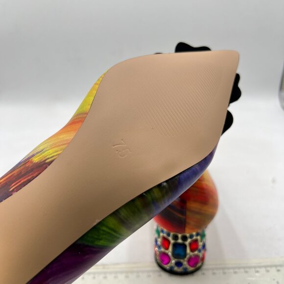 YDN Multi Pointed Toe Bow Pump Colorful Rhinestone Block Low Heel Butterfly Shoe - Picture 6 of 8